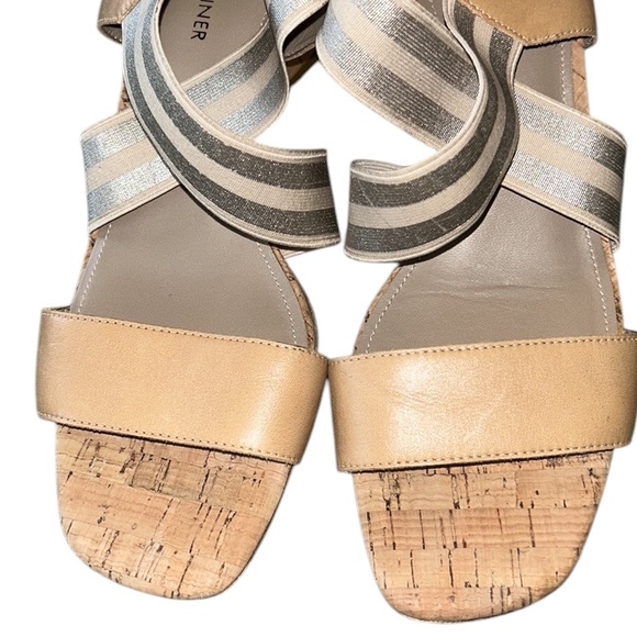 Donald Pliner Vikki Nude Leather Metallic Silver Block Cork Heel Sandals - 9 - Picture 7 of 14